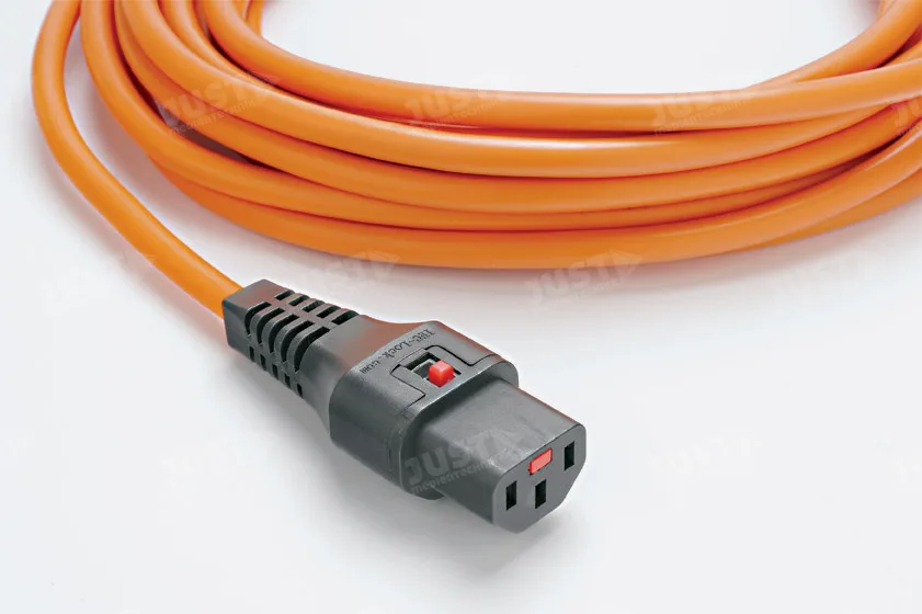 Kaltgeräteverlängerung, 2,0m, C13->C14, verriegelbar, orange